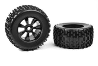 Off-Road 1/8 Monster Truck Tires, Gripper, Glued on Black Rims, 1 pair