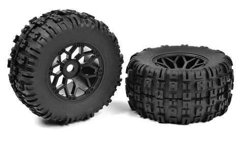 Off-Road 1/8 MT Tires - Mud Claws - Glued on Black Rims - 1 pair