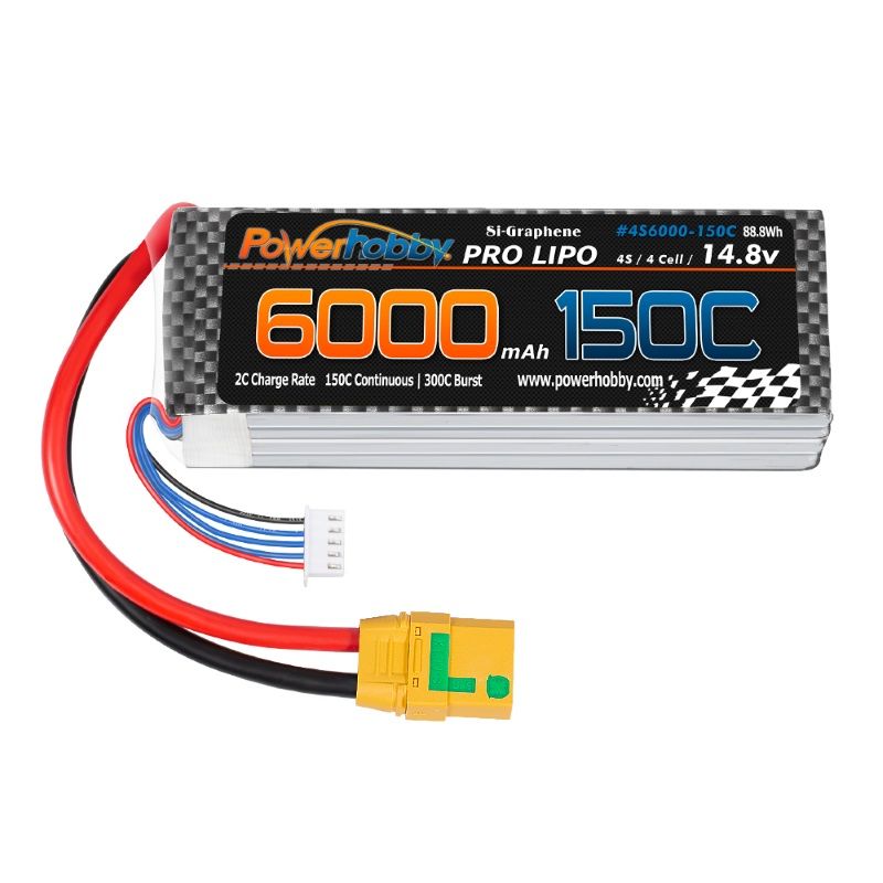 Xtreme 4S 14.8V 6000MAH 150C-300C Lipo Battery, w/ XT90 Connector