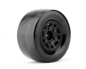 1/10 DR Booster RR Narrow RearTires, Ultra Soft, Belted, Mounted on Black Claw Rims, 0 Offset - H y p e z RC